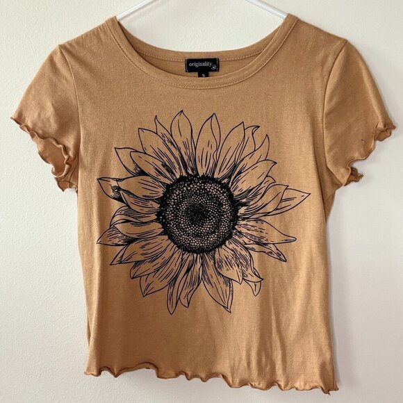 Sunflower Graphic Tee | Mustard Yellow Baby Tee | Women’s Size Small - Picture 4 of 4